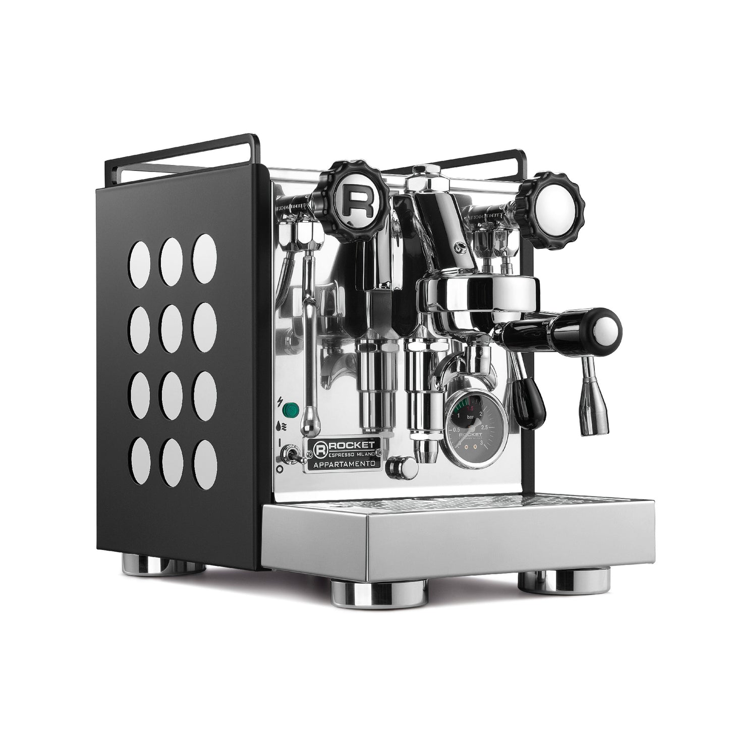 <img src="appartamento_black.jpg" alt="Rocket Espresso Appartamento 咖啡機，黑色霧面烤漆不鏽鋼機身，